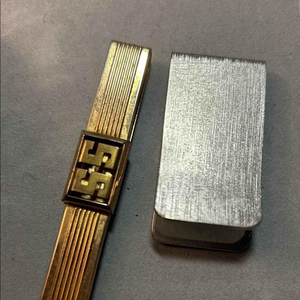 Gold and Silver Tie Clip and money holder Set